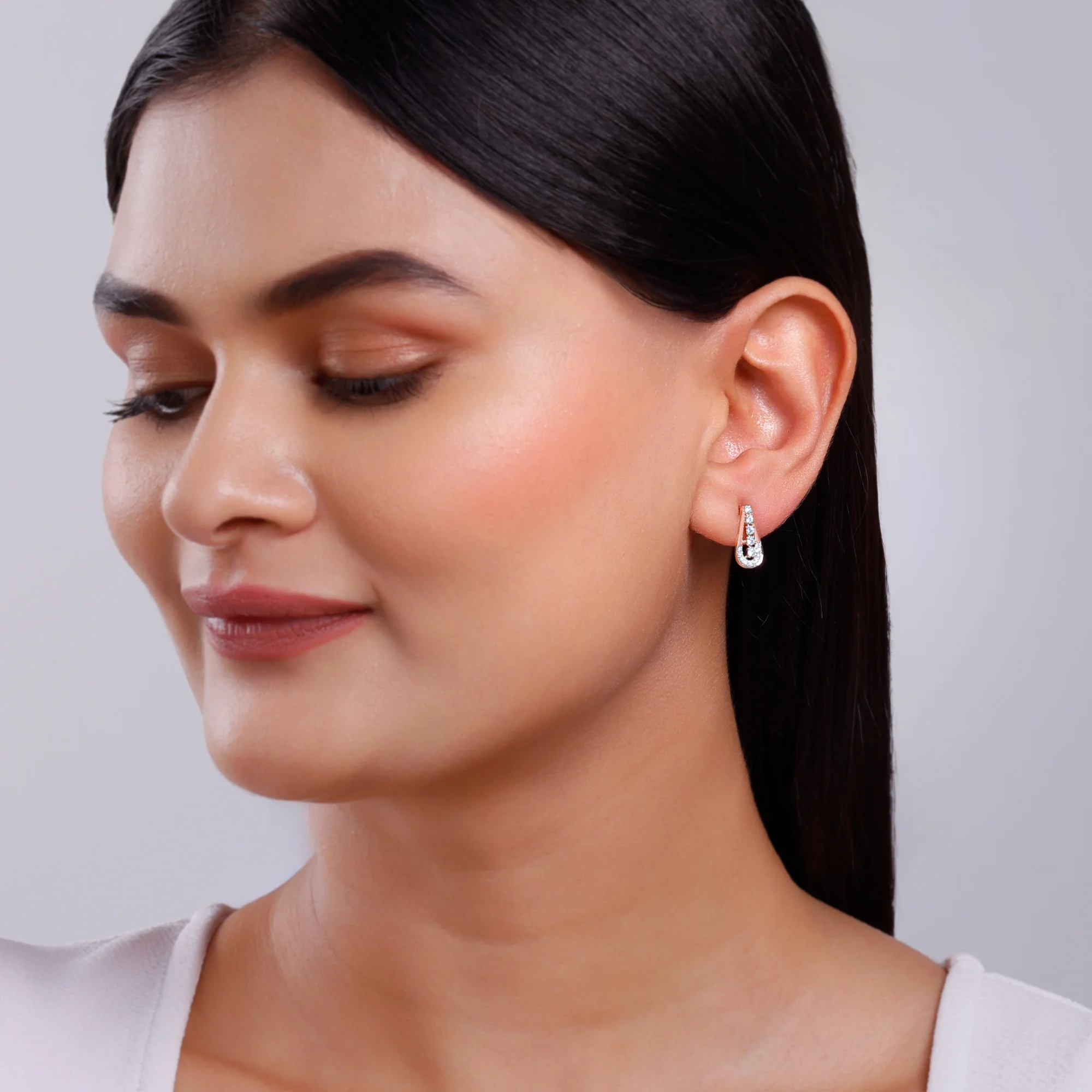 Rose Gold Modern Pear Lab Grown Diamond Earrings - Image 3