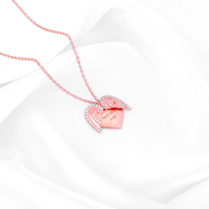 Rose Gold One Heart Pendant With Link Chain - Image 4