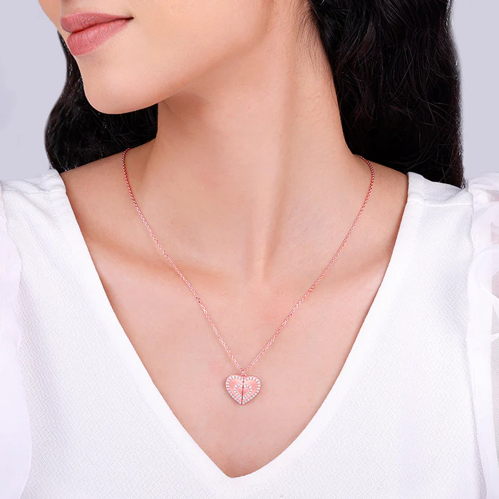 Rose Gold One Heart Pendant With Link Chain - Image 5