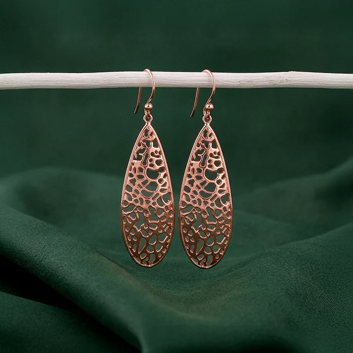 Rose Gold Oval Filigree Earrings - Image 2