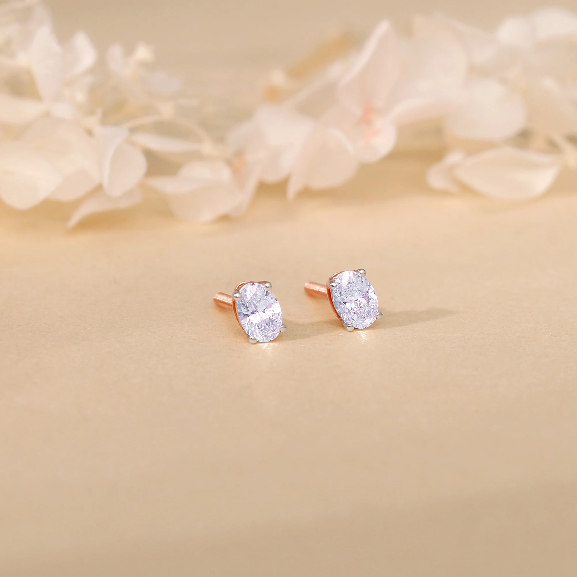 Rose Gold Ovaline Lab Grown Diamond Stud Earrings - Image 2