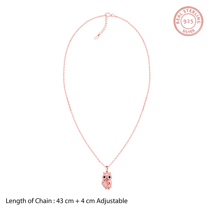 Rose Gold Owl Pendant With Link Chain - Image 6