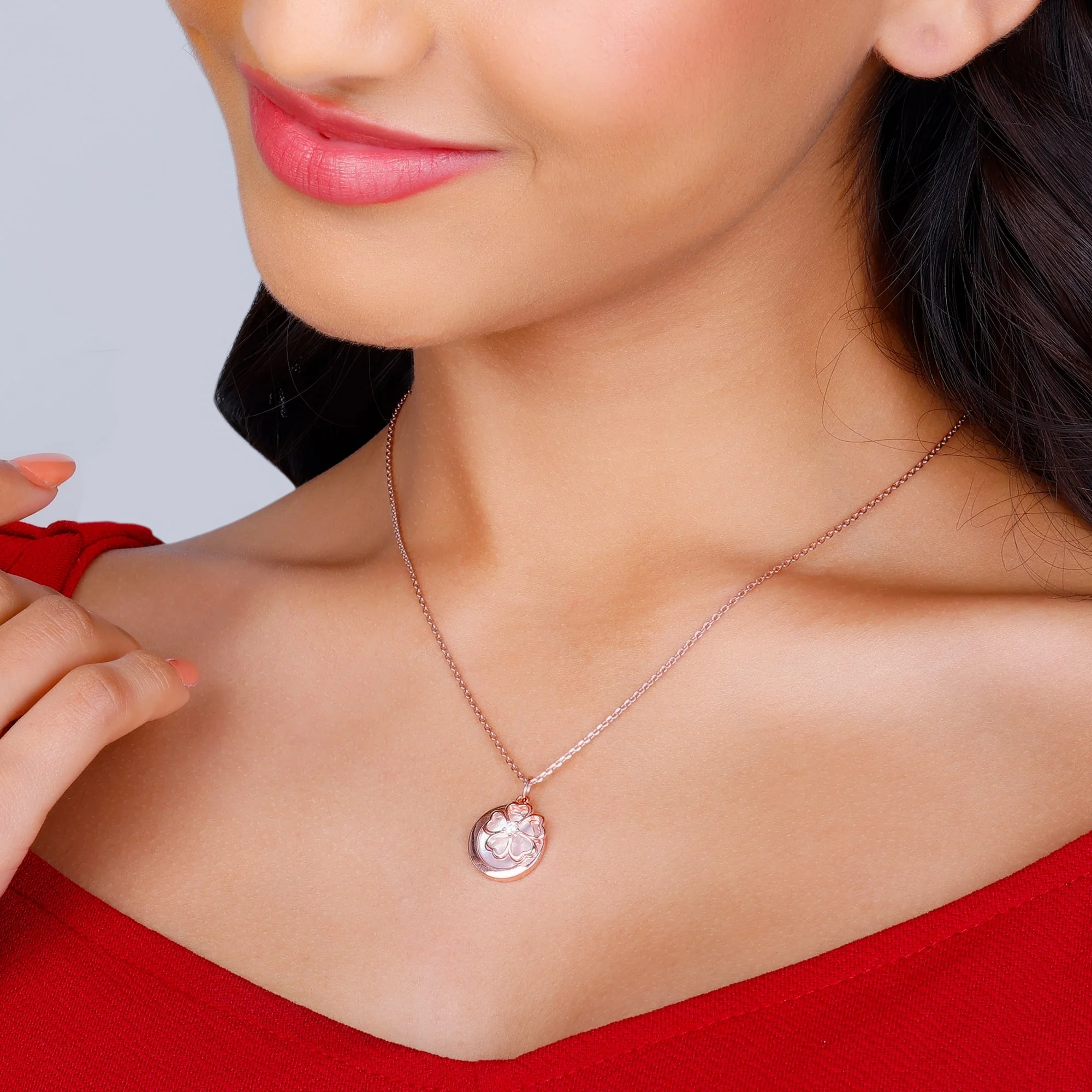Rose Gold Pea Flower Pendant with Link Chain - Image 3