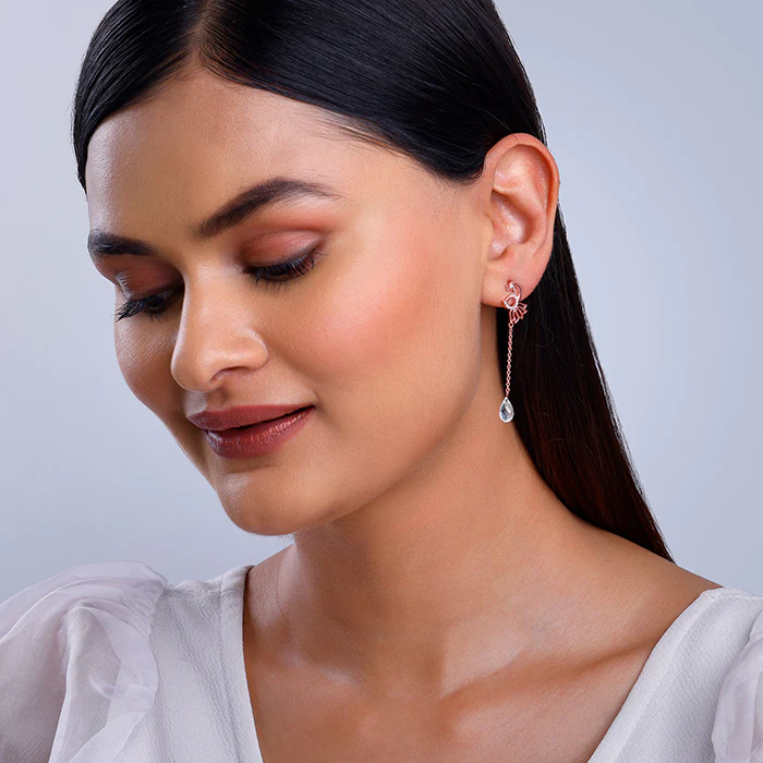 Rose Gold Morni Shine Drop Earrings - Image 3