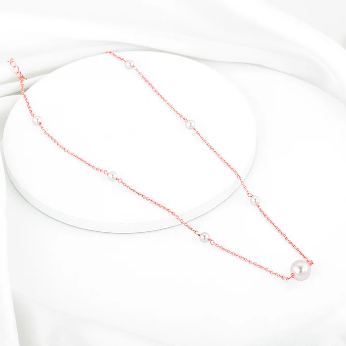 Rose Gold Pearl Beaded Necklace - Image 2