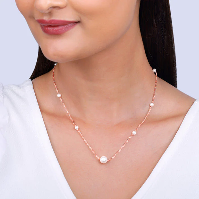 Rose Gold Pearl Beaded Necklace - Image 3