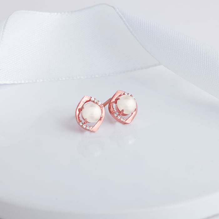 Rose Gold Pearl-fect Earrings - Image 2