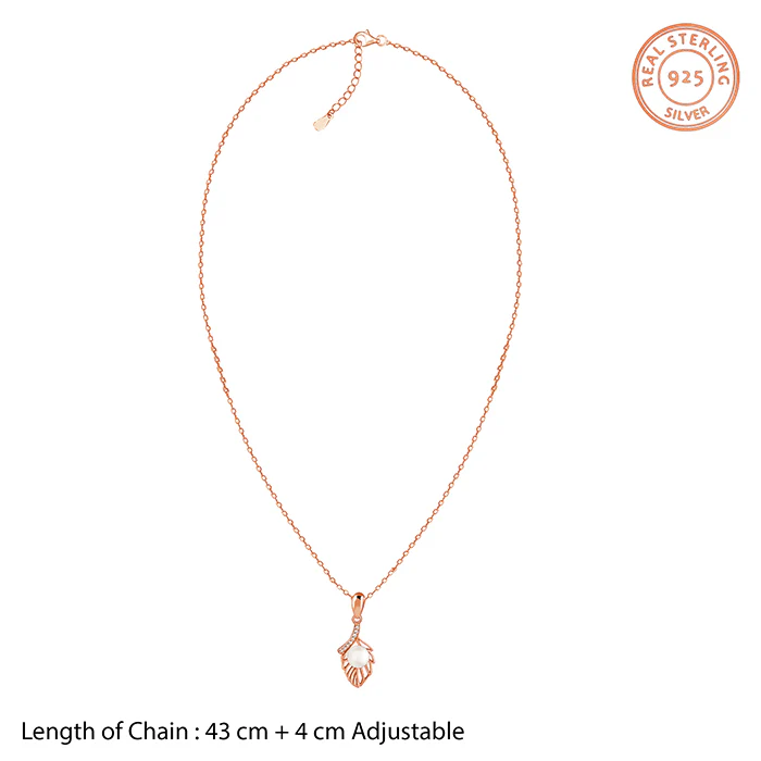 Rose Gold Pearl-fect Leaf Pendant With Link Chain - Image 5