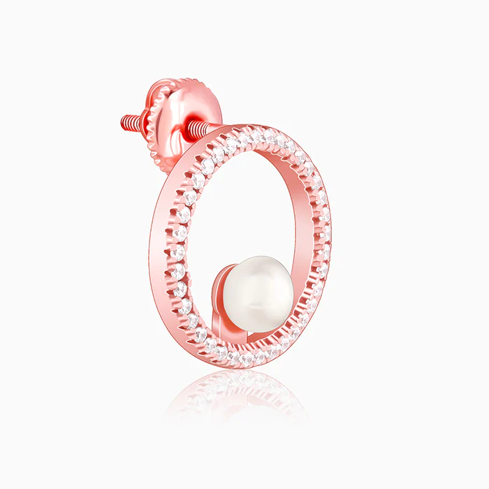 Rose Gold Pearl Halo Earrings - Image 4