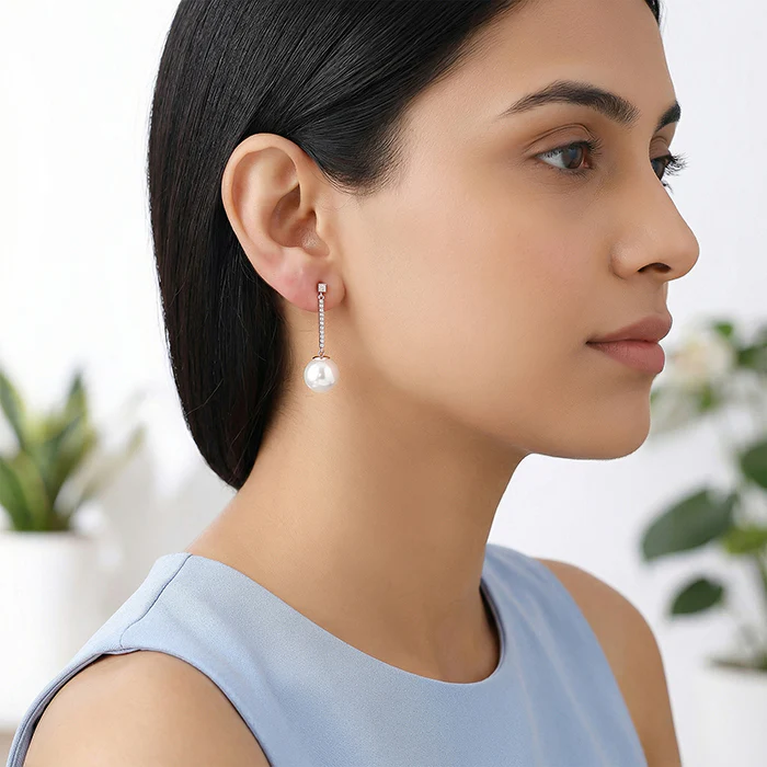 Rose Gold Pearl Muse Earrings - Image 3
