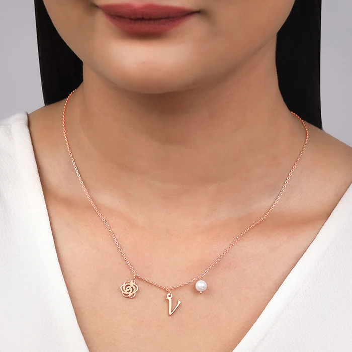 Rose Gold Pearl Rosey Personalised Necklace - Image 4