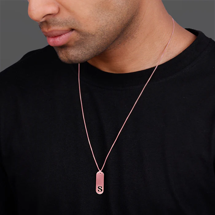 Rose Gold Personalised Alpha Tag Initial Pendant For Him - Image 3