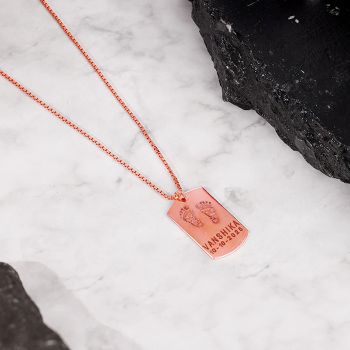 Rose Gold Personalised Baby Foot Print Pendant For Him - Image 2