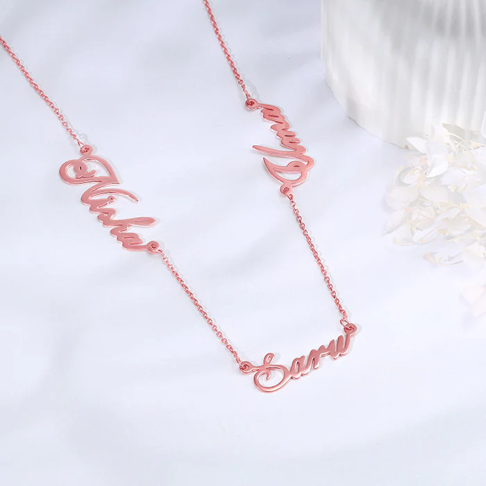 Rose Gold Personalised Bestie Trio Name Necklace - Image 2