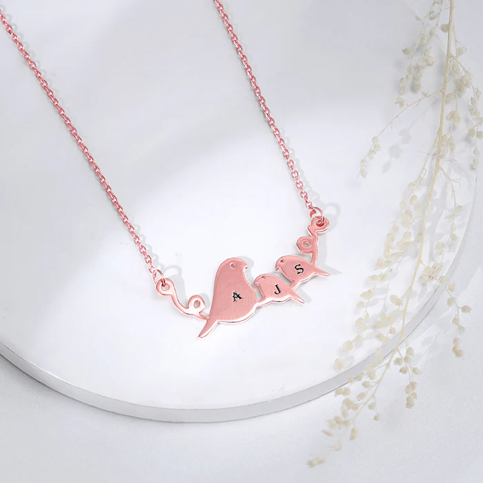 Rose Gold Personalised Birdie Initial Necklace - Image 2