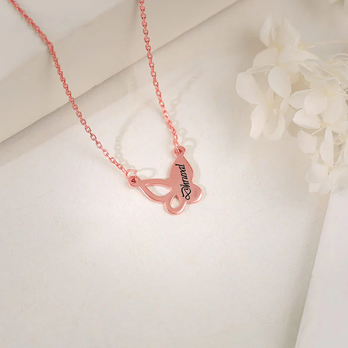 Rose Gold Personalised Butterfly Necklace - Image 3