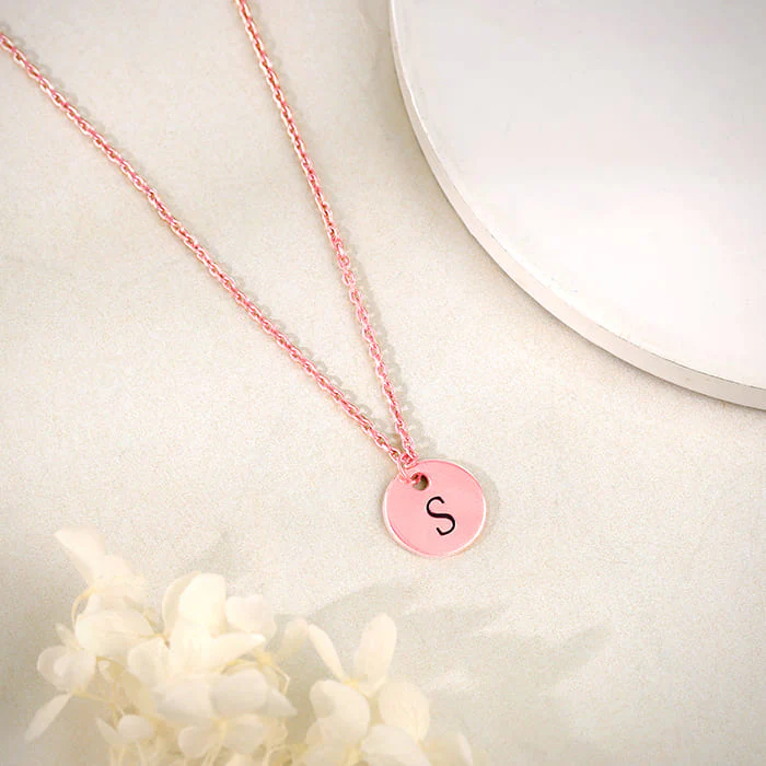 Rose Gold Personalised Classic Initial Pendant with Link Chain - Image 3