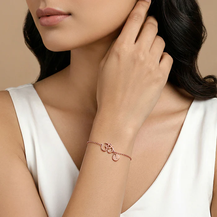 Rose Gold Personalised Classy Om Heartbeat Bracelet - Image 4