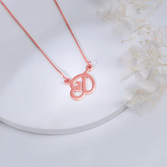 Rose Gold Personalised Cursive Initial Necklace - Image 2