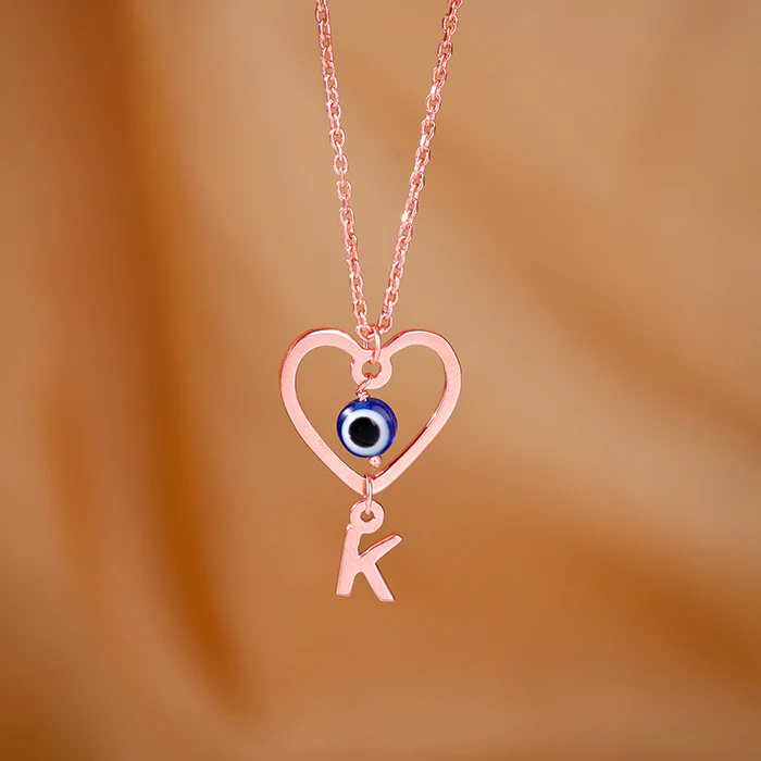 Rose Gold Personalised Evil Eye Heart Initial Pendant - Image 2