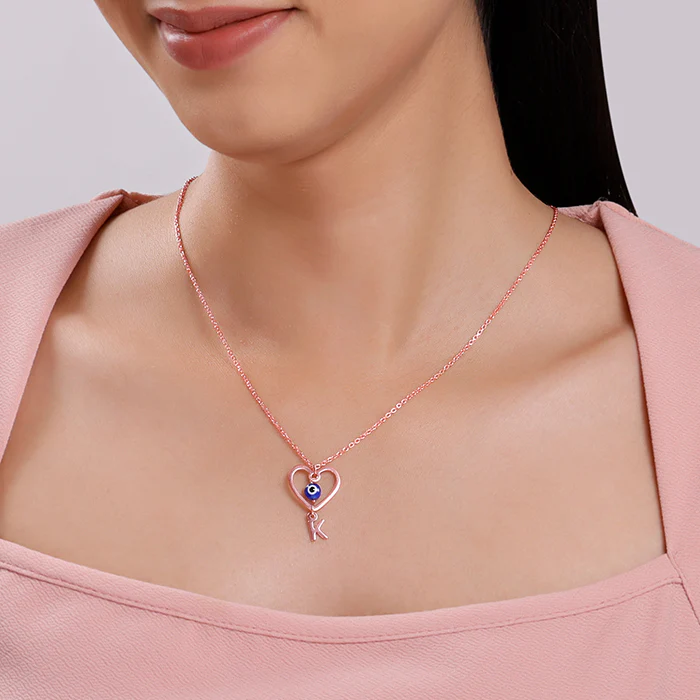 Rose Gold Personalised Evil Eye Heart Initial Pendant - Image 3