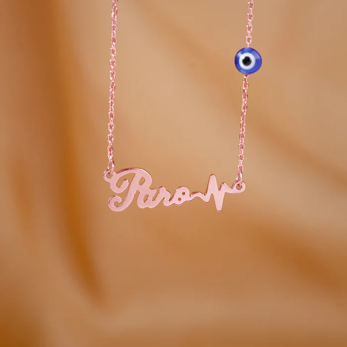 Rose Gold Personalised Evil Eye Heartbeat Necklace - Image 2
