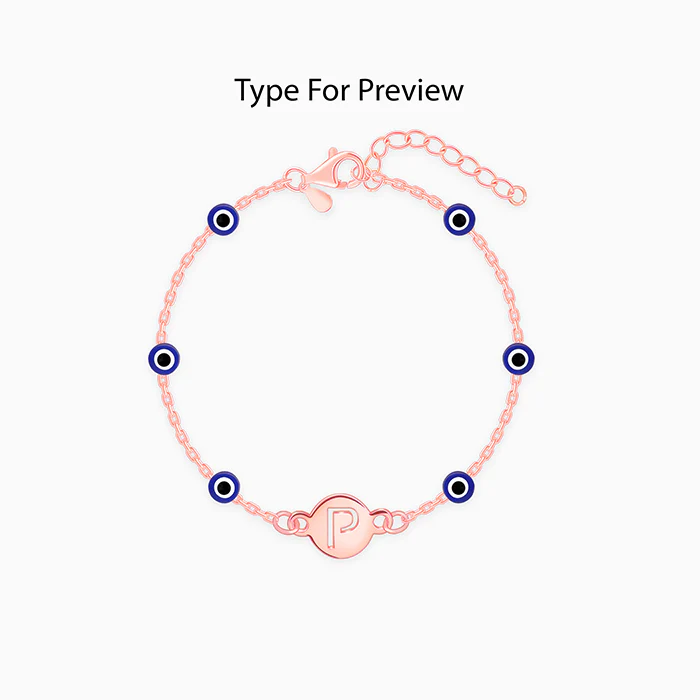 Rose Gold Personalised Evil Eye Initial Bracelet - Image 2
