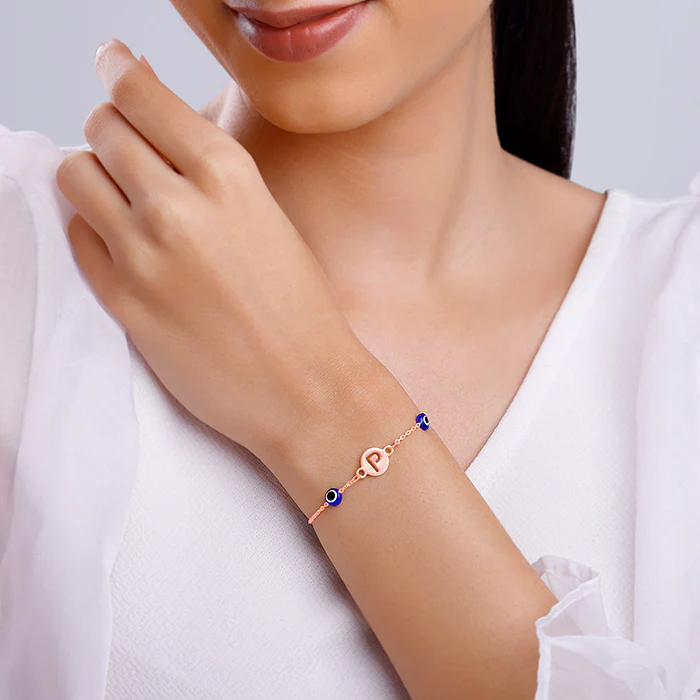 Rose Gold Personalised Evil Eye Initial Bracelet - Image 4