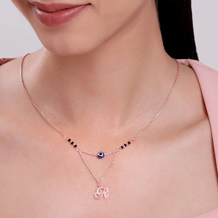Rose Gold Personalised Evil Eye Mangalsutra Necklace - Image 3