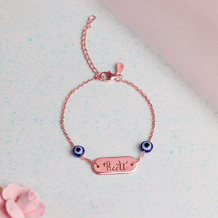 Rose Gold Personalised Evil Eye Name Bracelet - Image 2