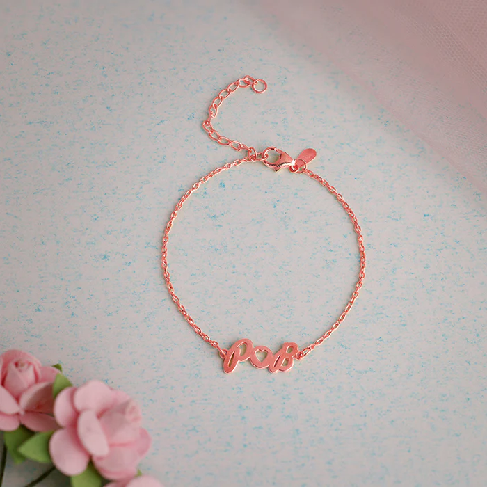 Rose Gold Personalised Heart You Initial Bracelet - Image 2