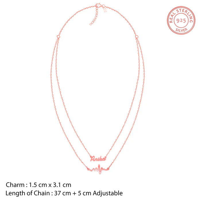 Rose Gold Personalised Heartbeat Layered Necklace - Image 4