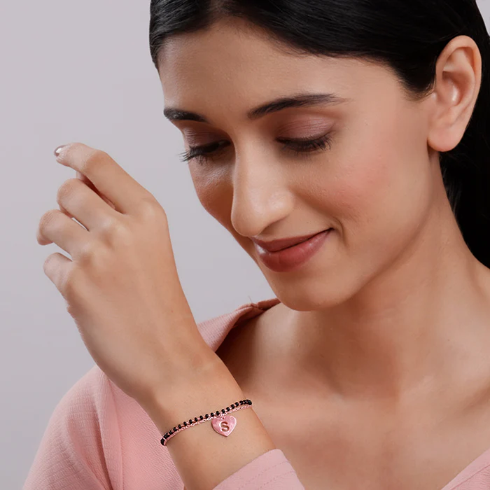 Rose Gold Personalised Heartfelt Initial Mangalsutra Bracelet - Image 3