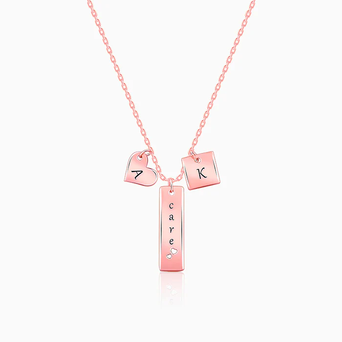 Rose Gold Personalised Initial Charm Pendant With Link Chain