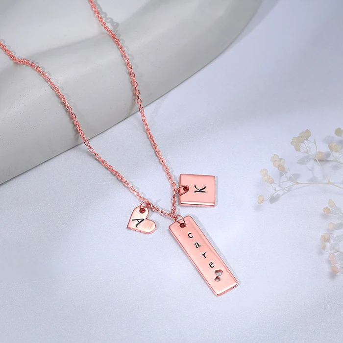 Rose Gold Personalised Initial Charm Pendant With Link Chain - Image 2