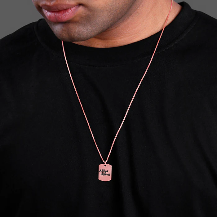 Rose Gold Personalised Military Dog Tag Pendant with Box Chain For Him - Image 3