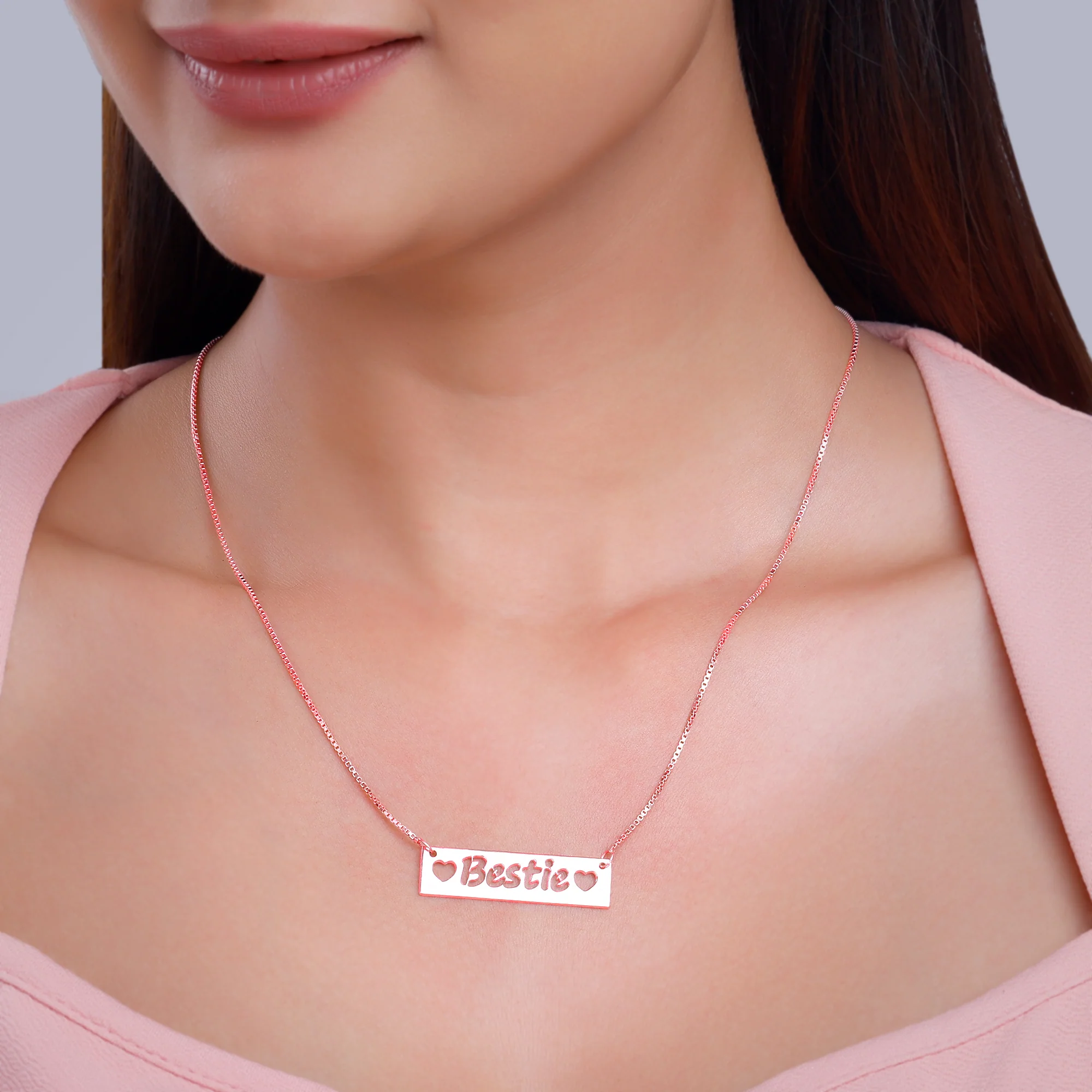 Rose Gold Personalised Name Engraved with Love Necklace - Image 5