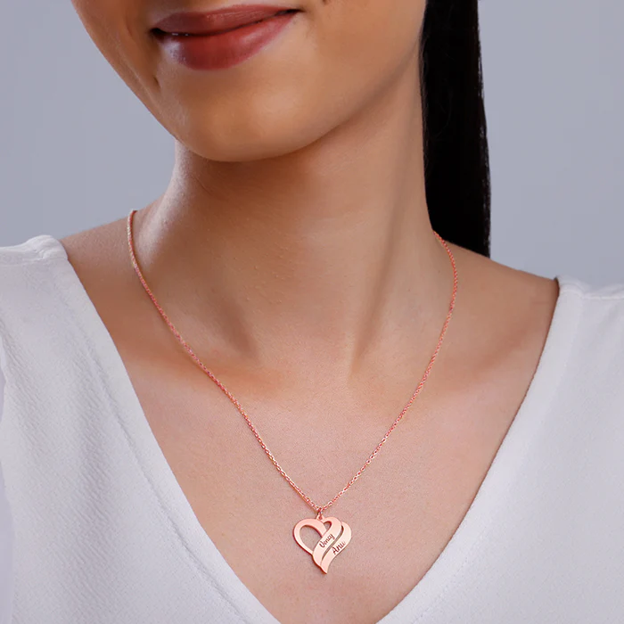 Rose Gold Personalised Name Heart Duo Pendant With Link Chain - Image 4