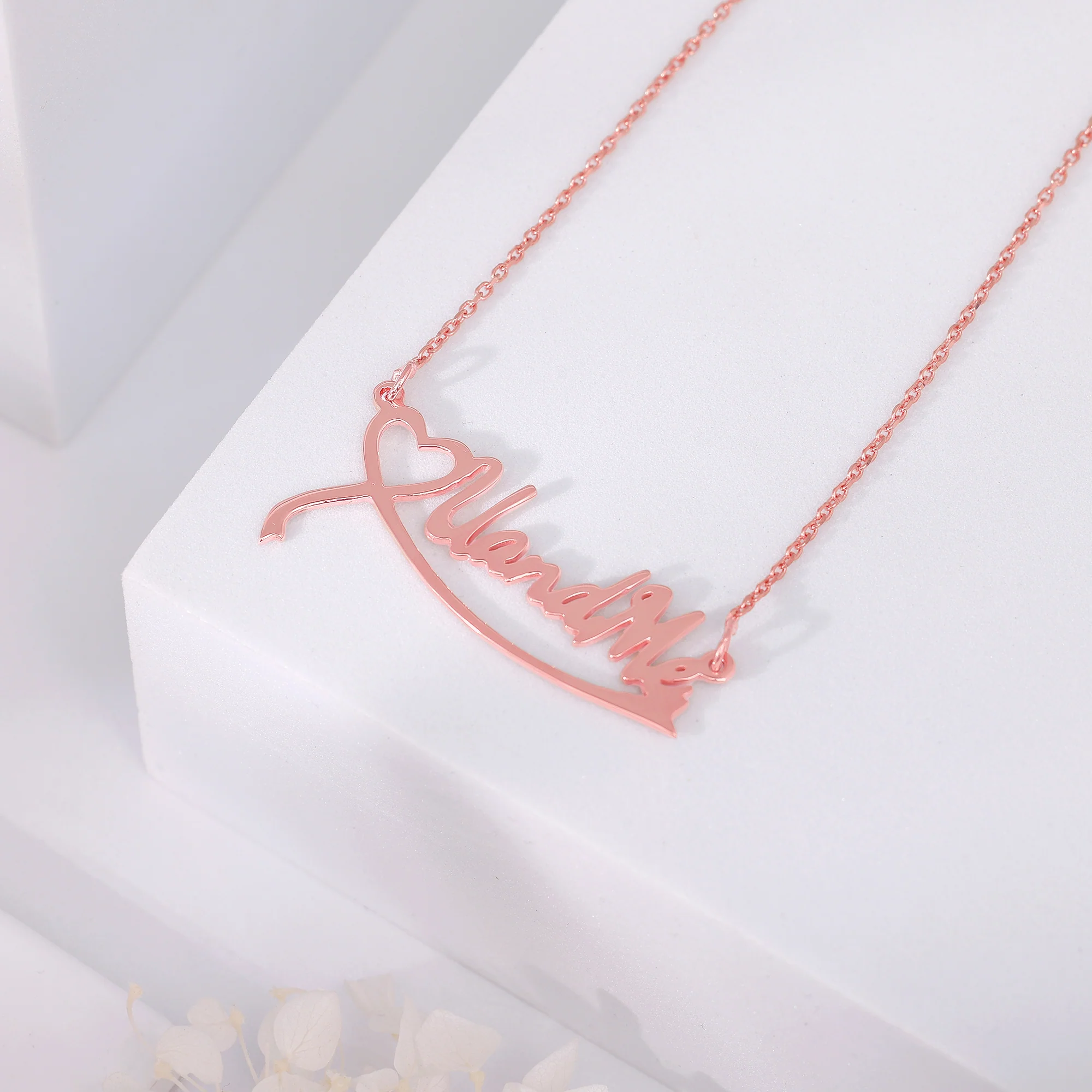 Rose Gold Personalised Name Heart Necklace - Image 3