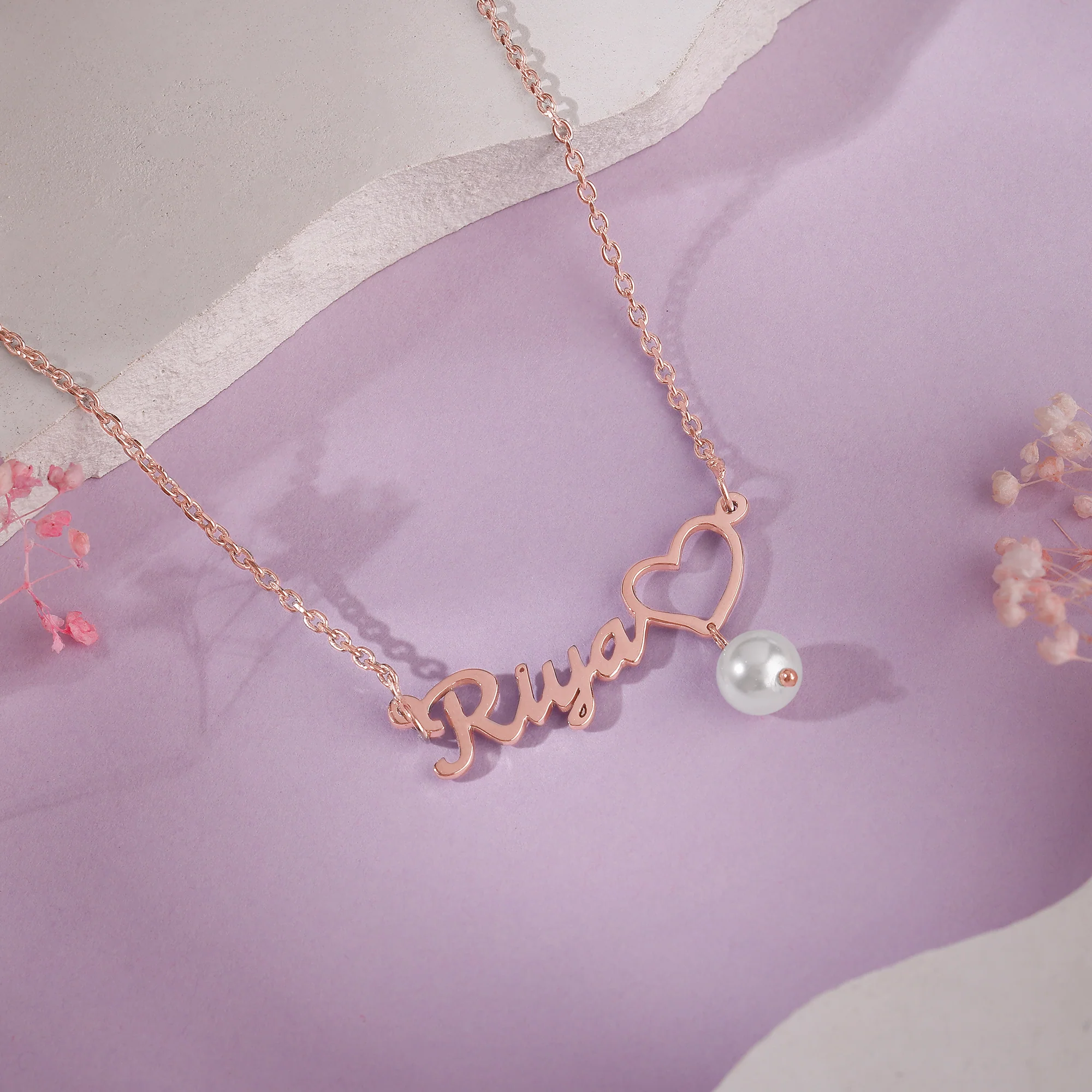 Rose Gold Personalised Pearl Heart Necklace - Image 3
