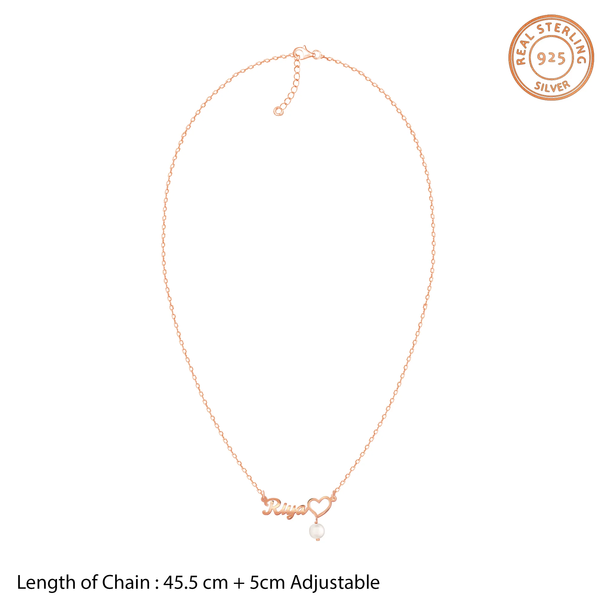 Rose Gold Personalised Pearl Heart Necklace - Image 6