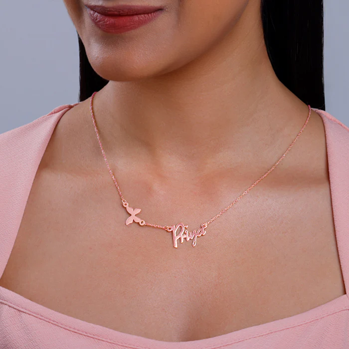 Rose Gold Personalised Pretty Butterfly Necklace - Image 3