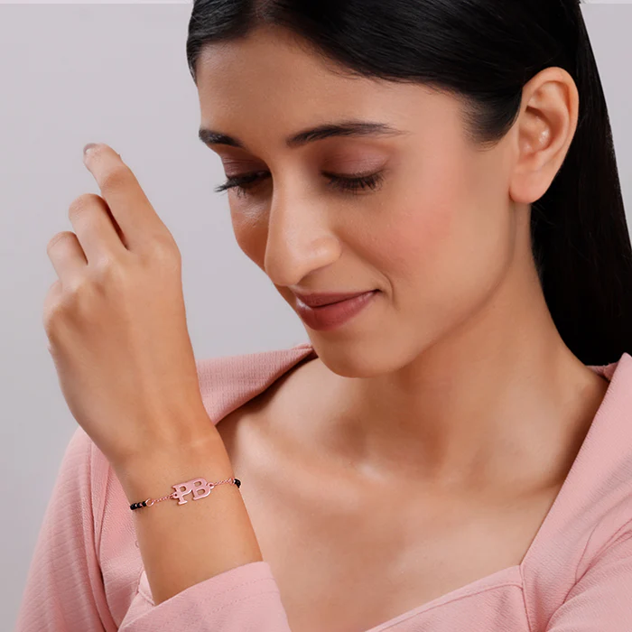 Rose Gold Personalised Signature Initial Mangalsutra Bracelet - Image 3