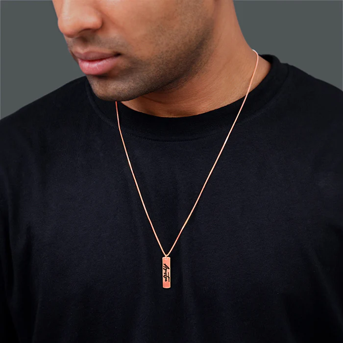 Rose Gold Personalised Vertical Bar Name Pendant with Box Chain For Him - Image 3