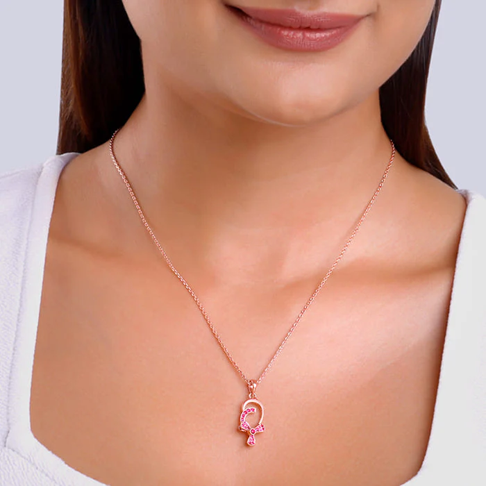 Rose Gold Pink Musli Spin Pendant With Link Chain - Image 3