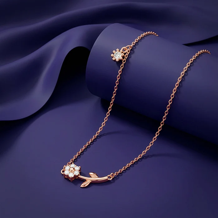 Rose Gold Plated Crystal Floral Bud Necklace - Image 2