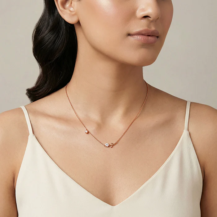 Rose Gold Plated Crystal Floral Bud Necklace - Image 3