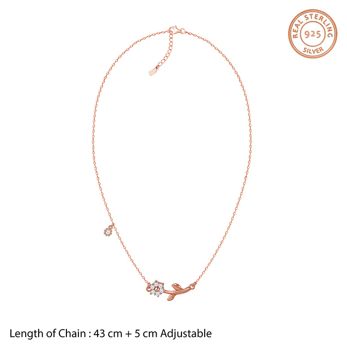 Rose Gold Plated Crystal Floral Bud Necklace - Image 5
