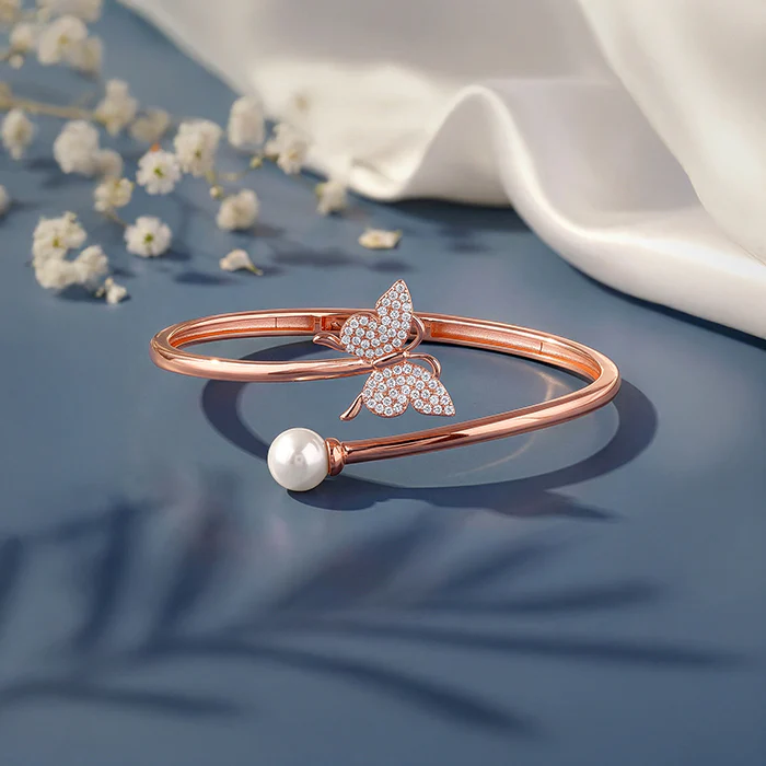 Rose Gold Pretty Flutter Cuff Bracelet - Image 2