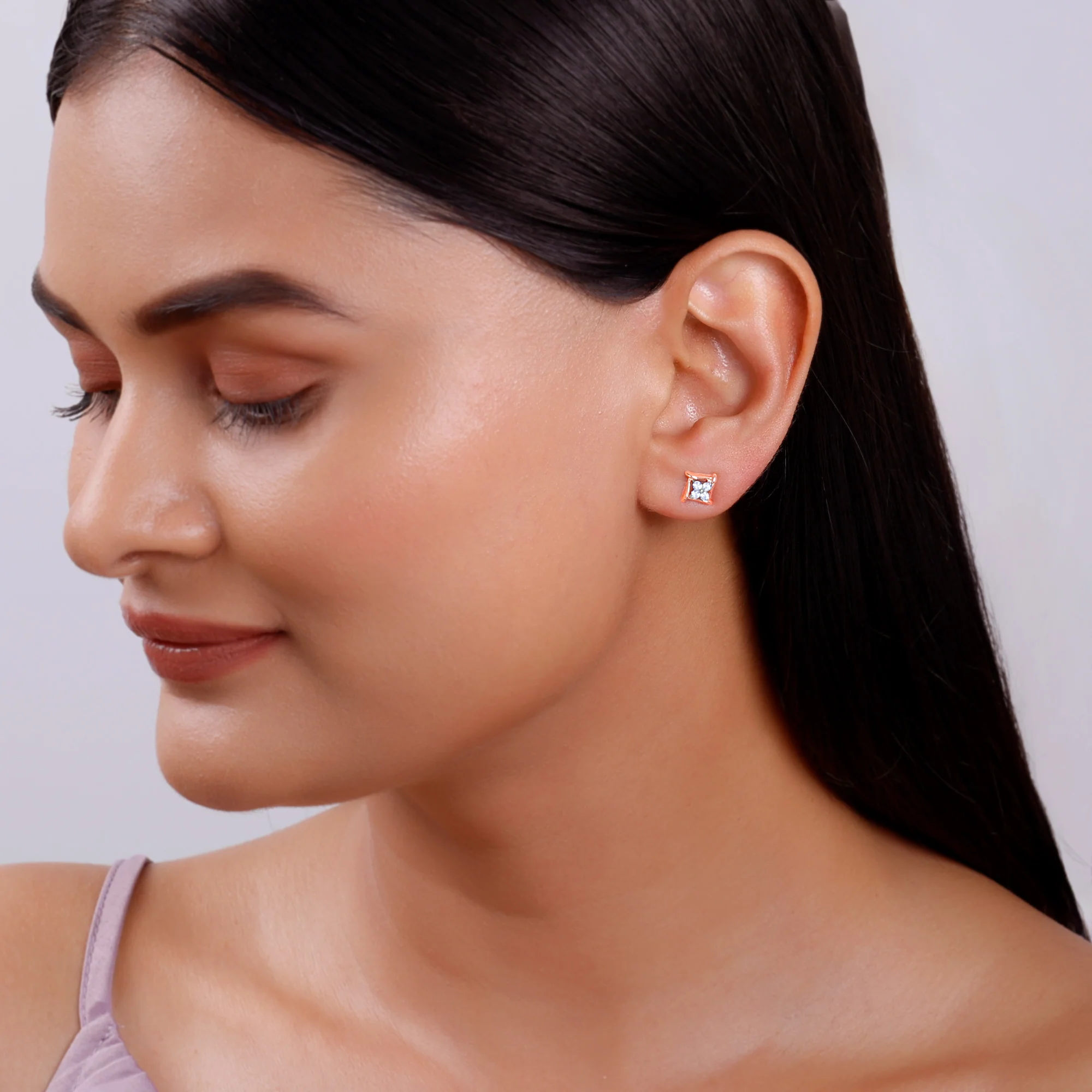 Rose Gold Princes Lab Grown Diamond Stud Earrings - Image 3